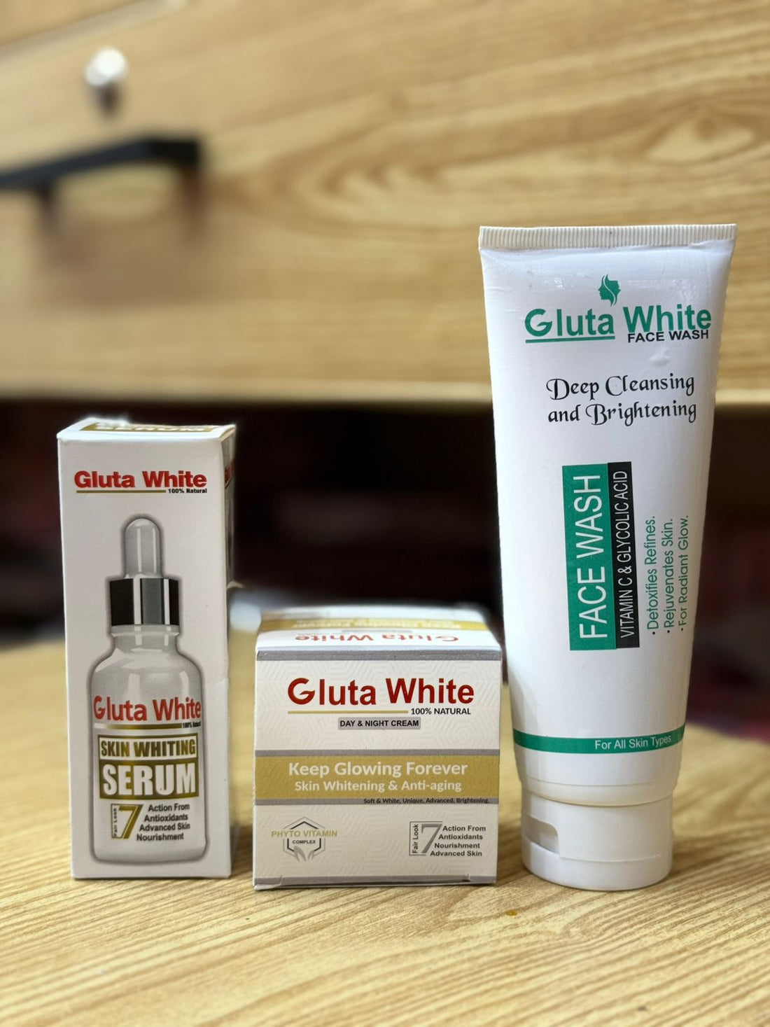 3 in 1 Deal - Gluta White Skin Whitening & Brightening Set – Face Wash, Serum & Night Cream for Glowing Skin