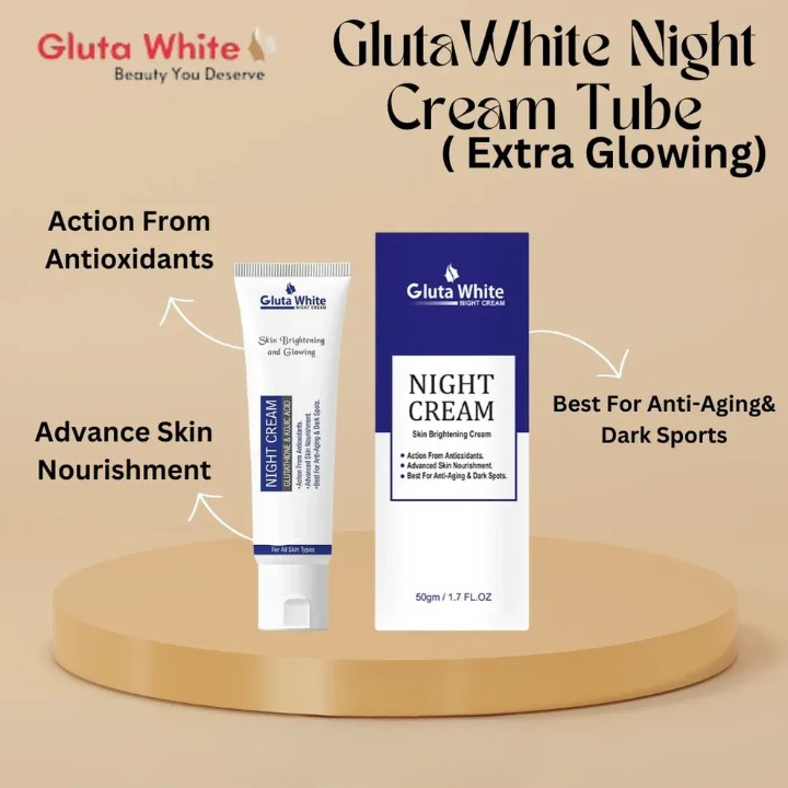 Gluta White Night Cream Tube Pack – Advanced Skin Whitening and Glow